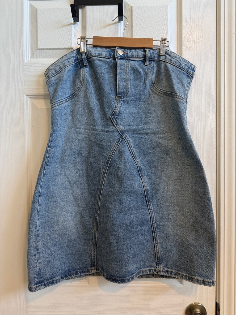 Zara Light Blue Denim A-Line Mini Skirt